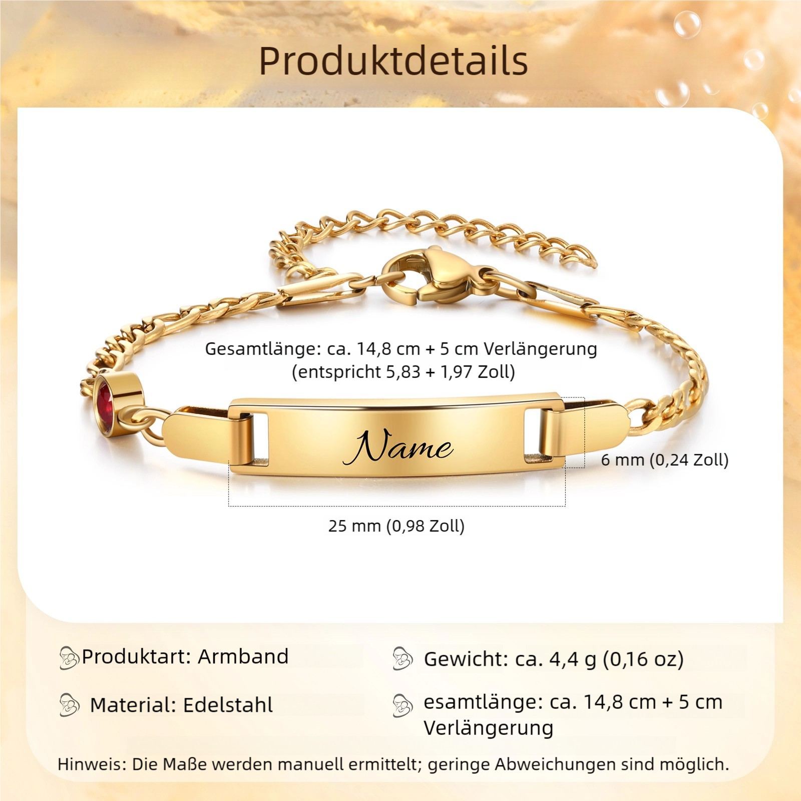 Personalisierter Name & Geburtsstein Babyarmband zur Geburt