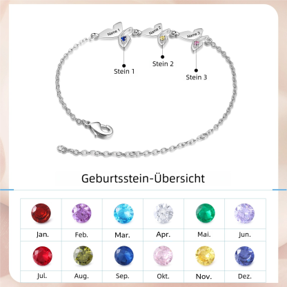 Personalisiertes Schmetterling-Armband mit 2–5 Namen und Geburtssteinen
