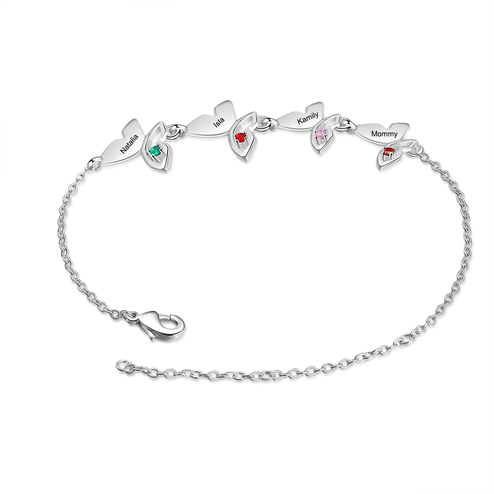 Personalisiertes Schmetterling-Armband mit 2–5 Namen und Geburtssteinen