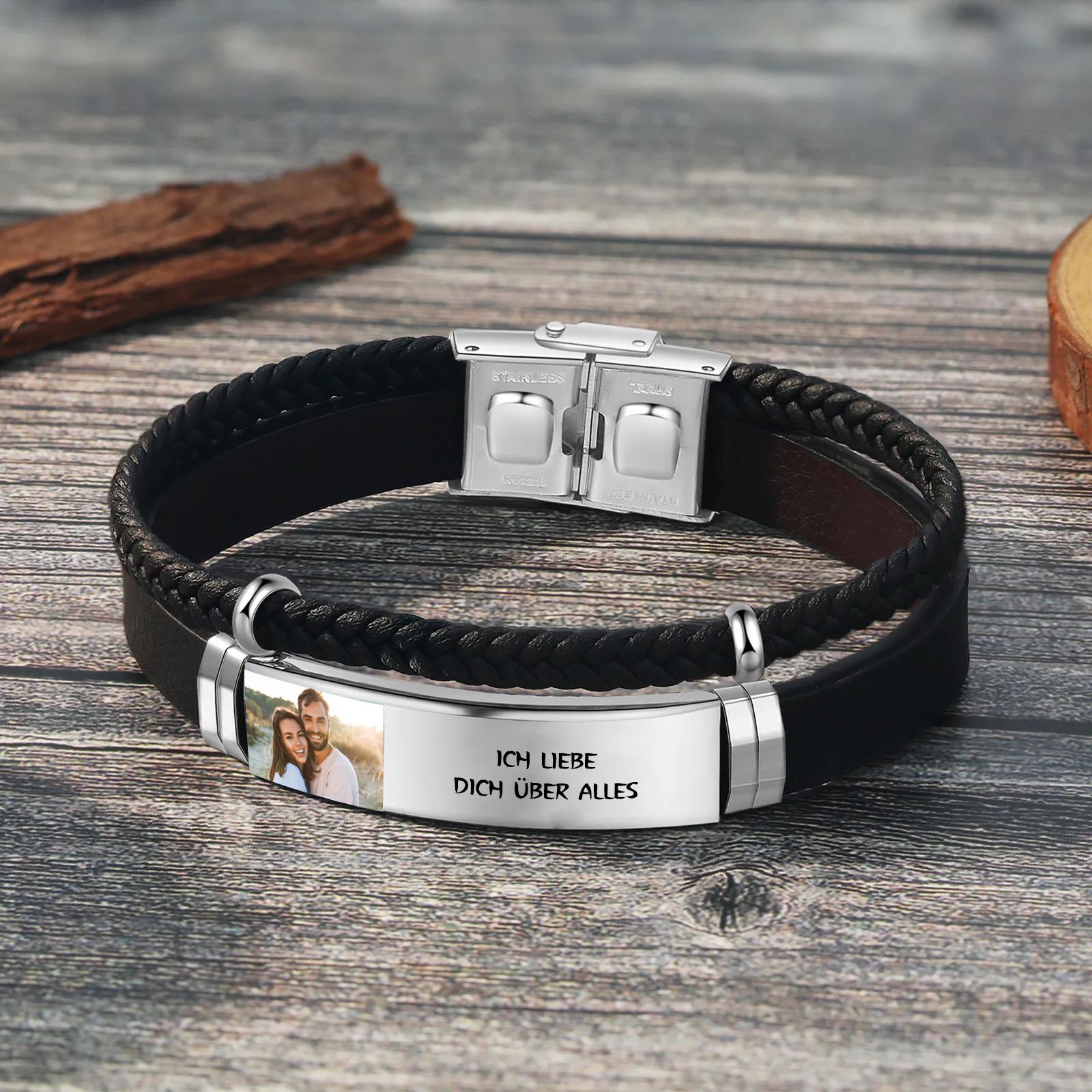 Herren Personalisierter 1 Text & Foto-Leder Armband für Mann/ Freund