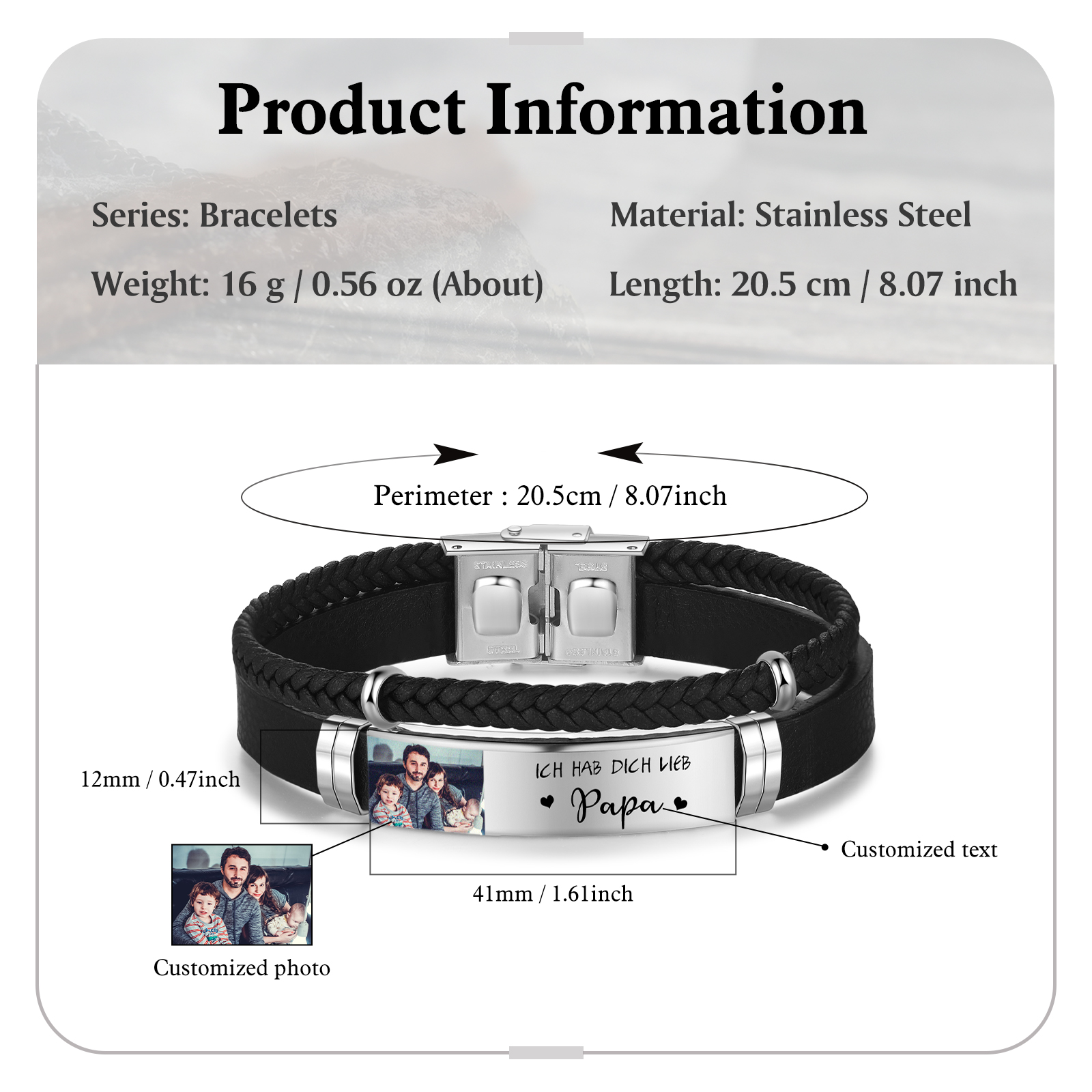 Personalisierte 2 Fotos & Name & Datum Herz-Foto Halskette & Text & Foto Herrenarmband & Geschenkbox Set für Paar