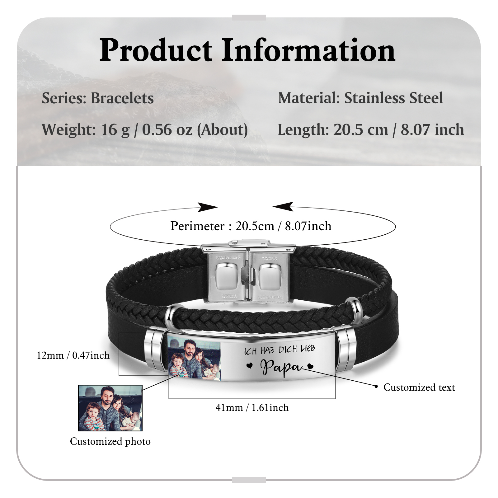 Personalisierte 2 Fotos & Name & Datum Herz-Foto Halskette & Text & Foto Herrenarmband & Geschenkbox Set für Paar