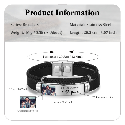 Personalisierte 2 Fotos & Name & Datum Herz-Foto Halskette & Text & Foto Herrenarmband & Geschenkbox Set für Paar