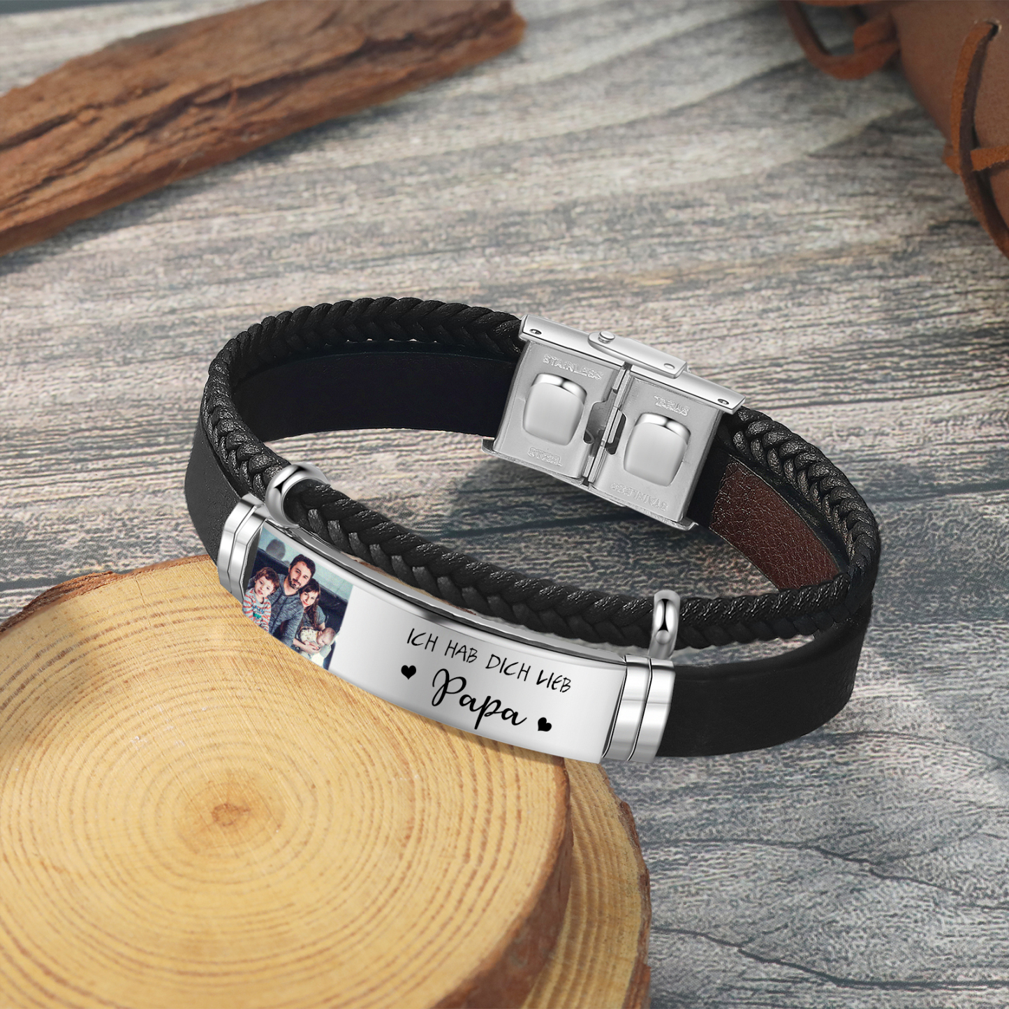 Personalisierte 2 Fotos & Name & Datum Herz-Foto Halskette & Text & Foto Herrenarmband & Geschenkbox Set für Paar