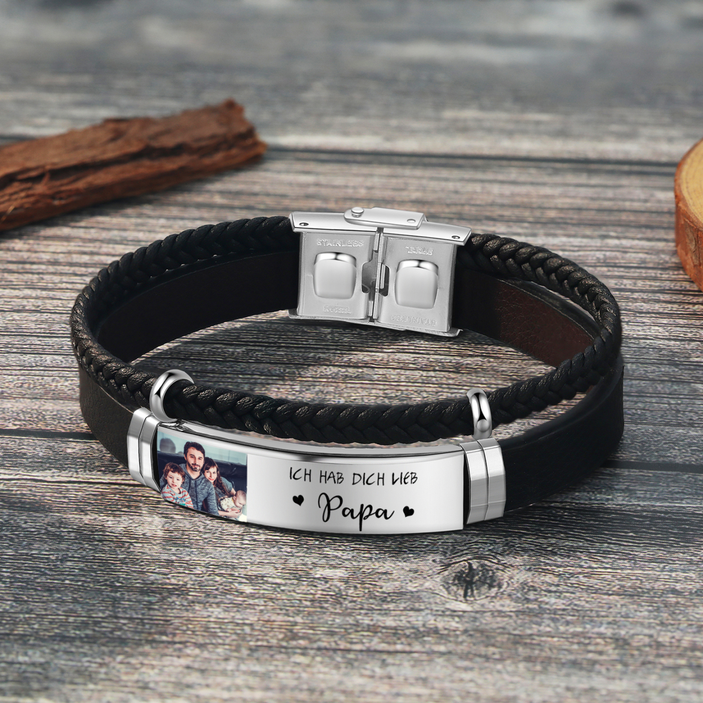Personalisierte 2 Fotos & Name & Datum Herz-Foto Halskette & Text & Foto Herrenarmband & Geschenkbox Set für Paar