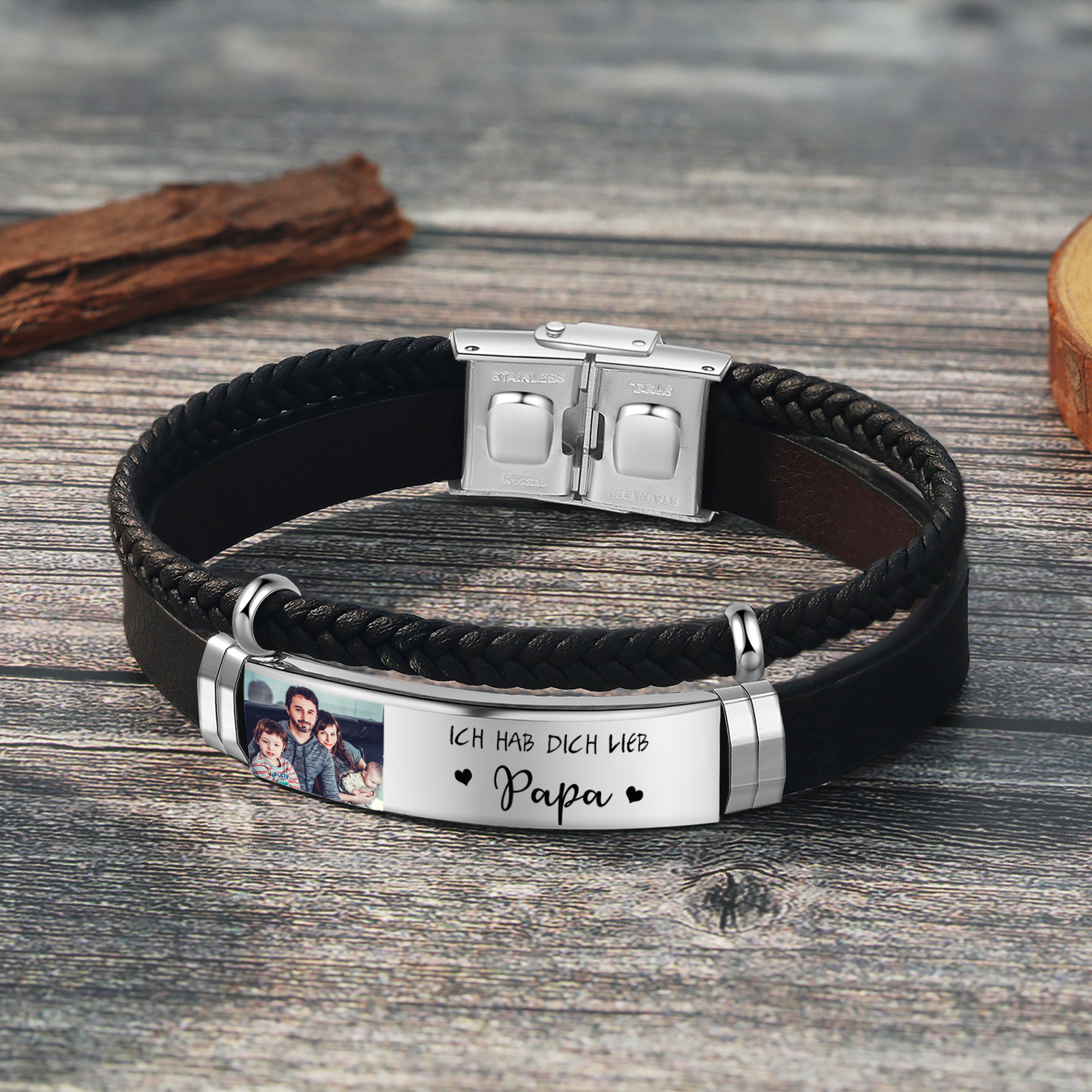 Personalisierte 2 Fotos & Name & Datum Herz-Foto Halskette & Text & Foto Herrenarmband & Geschenkbox Set für Paar