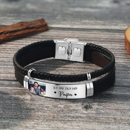 Personalisierte 2 Fotos & Name & Datum Herz-Foto Halskette & Text & Foto Herrenarmband & Geschenkbox Set für Paar
