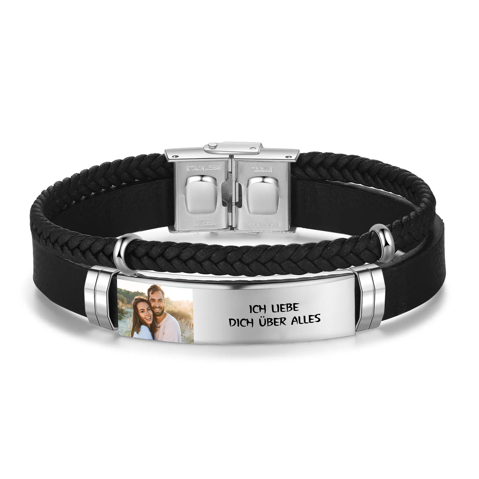 Herren Personalisierter 1 Text & Foto-Leder Armband für Mann/ Freund