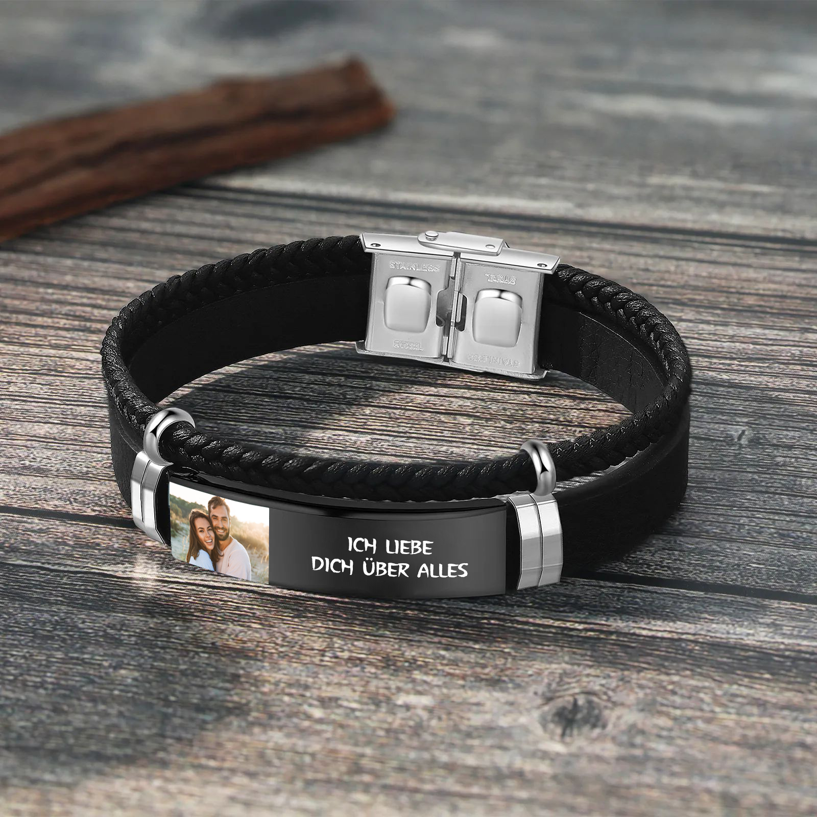 Herren Personalisierter 1 Text & Foto-Leder Armband für Mann/ Freund