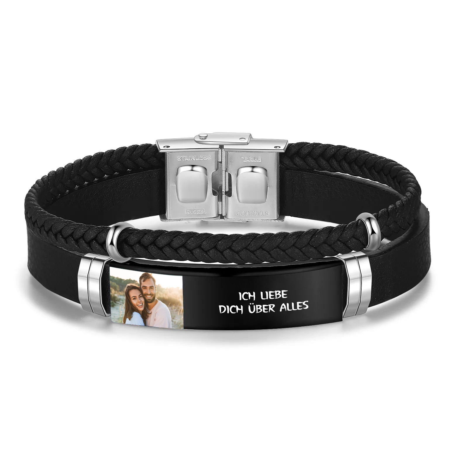 Herren Personalisierter 1 Text & Foto-Leder Armband für Mann/ Freund