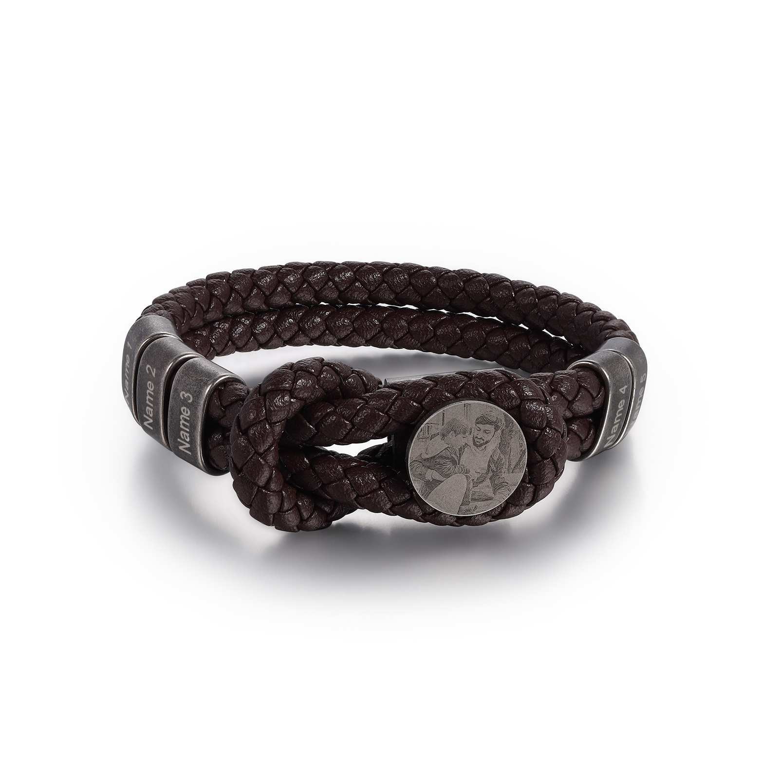 Herren Personalisierte 5 Namen & Foto Leder Vintage Armband