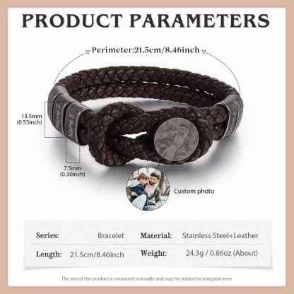 Herren Personalisierte 5 Namen & Foto Leder Vintage Armband