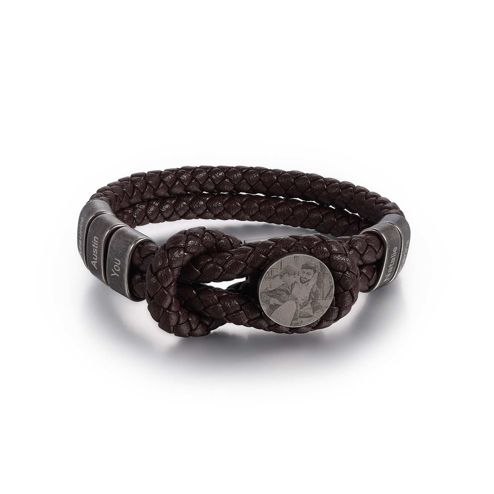 Herren Personalisierte 5 Namen & Foto Leder Vintage Armband