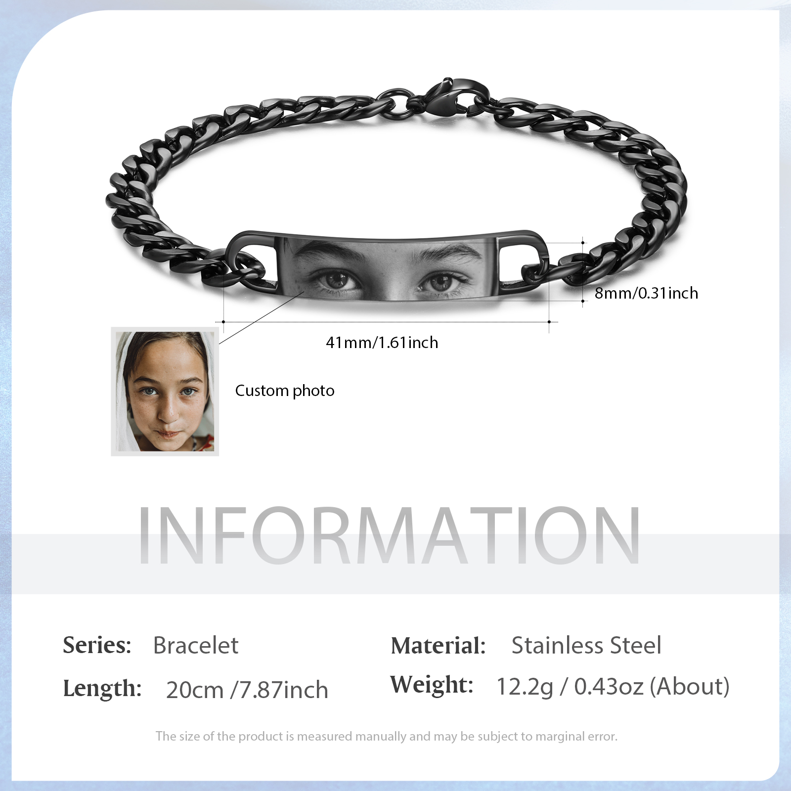 Herren Personalisiertes Foto Armband-Diese schönen Augen lassen mich tiefer in sie versinken-Geschenk mit Nachrichtenkarte