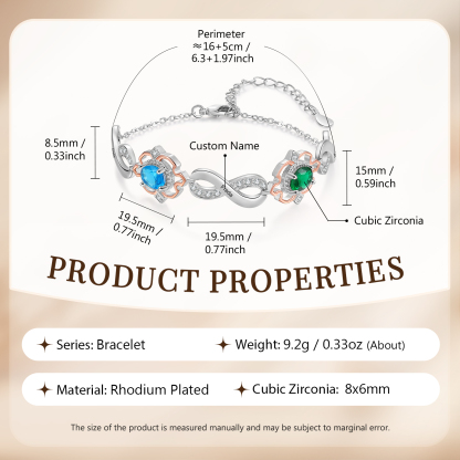 Personalisierte 2 Namen & 2 Geburtssteine Armband mit Zirkonia