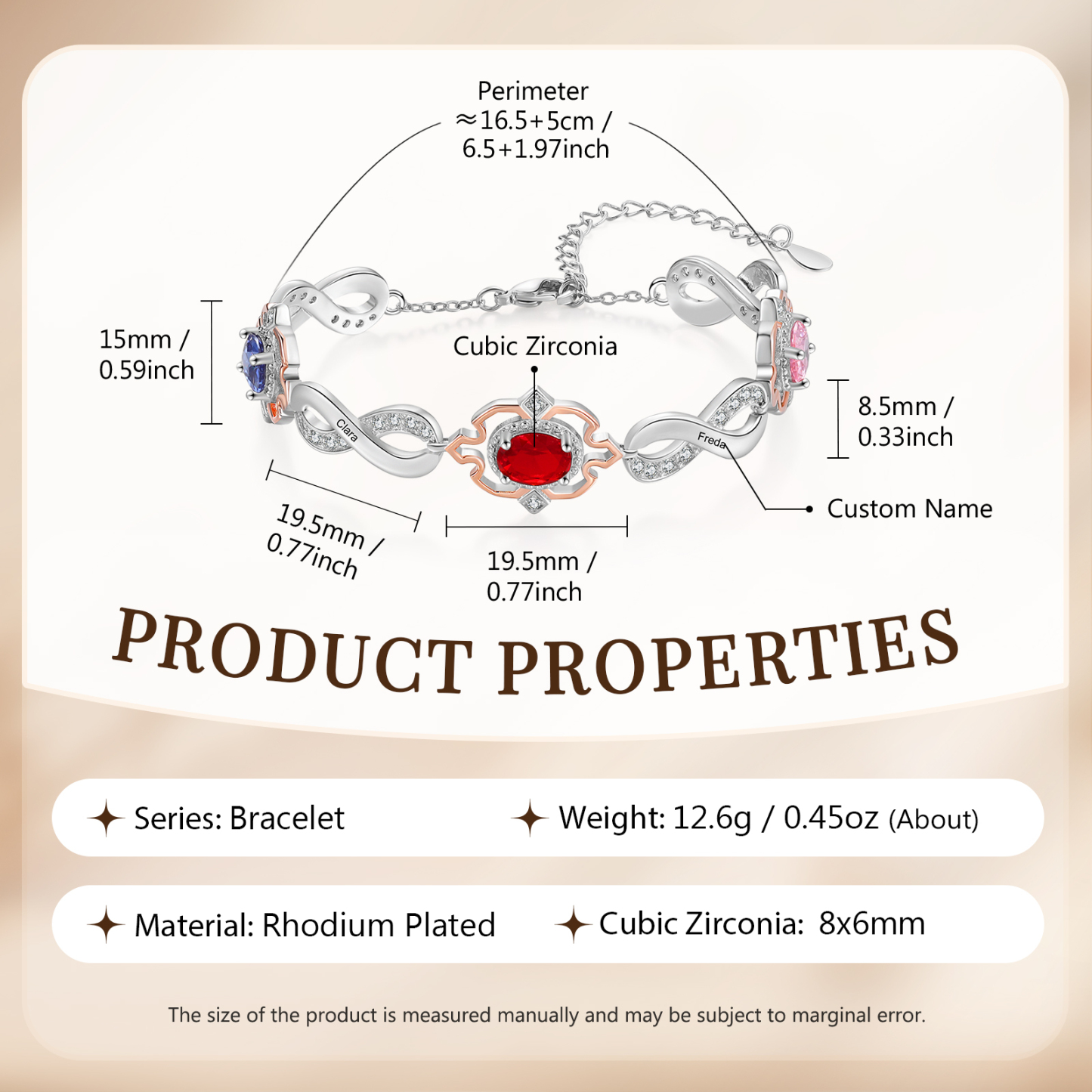 Personalisierte 3 Namen & 3 Geburtssteine Armband mit Zirkonia