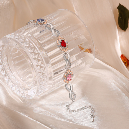 Personalisierte 3 Namen & 3 Geburtssteine Armband mit Zirkonia