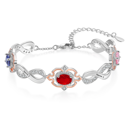 Personalisierte 3 Namen & 3 Geburtssteine Armband mit Zirkonia