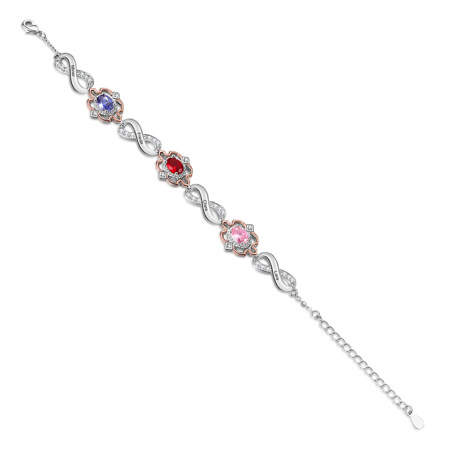 Personalisierte 3 Namen & 3 Geburtssteine Armband mit Zirkonia