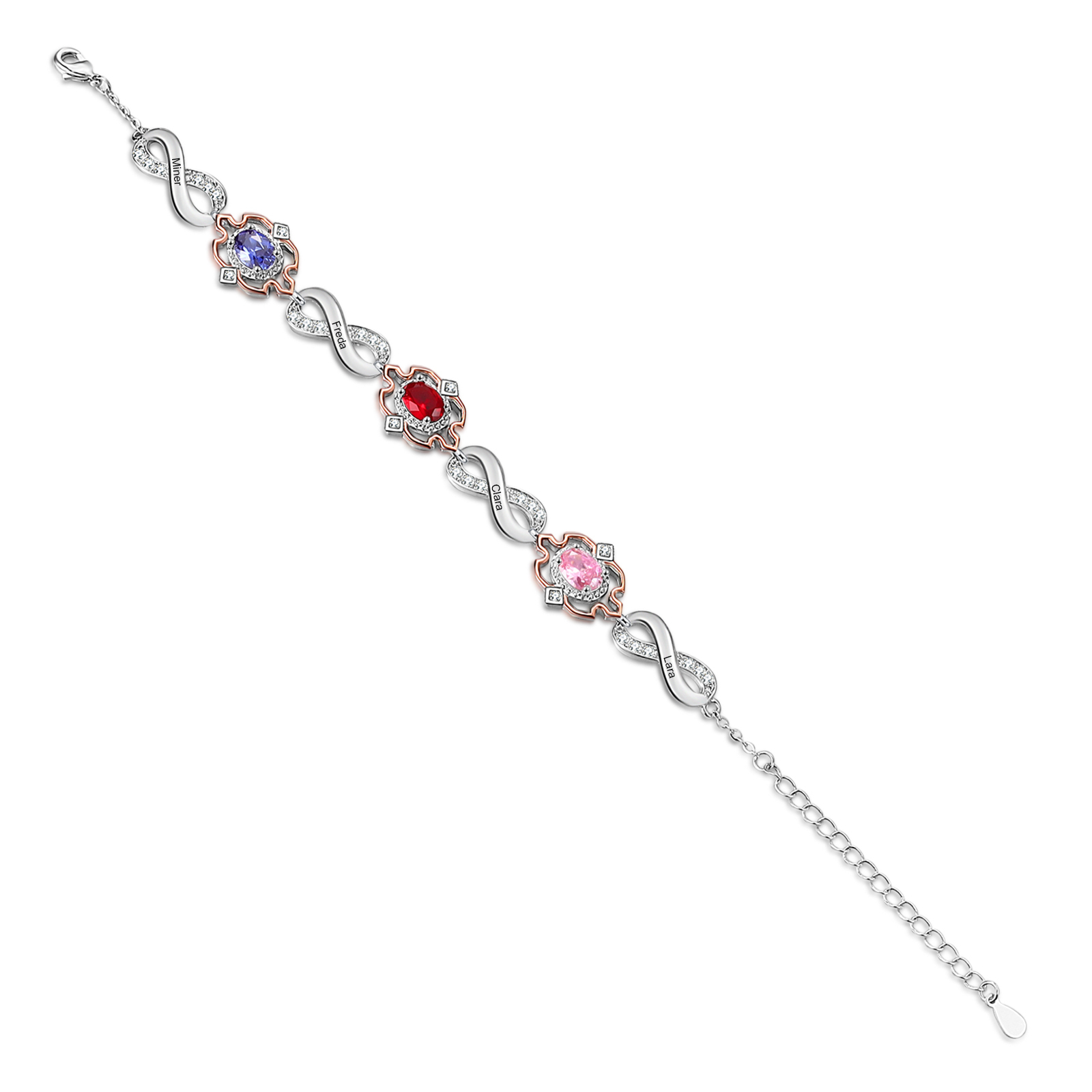 Personalisierte 3 Namen & 3 Geburtssteine Armband mit Zirkonia