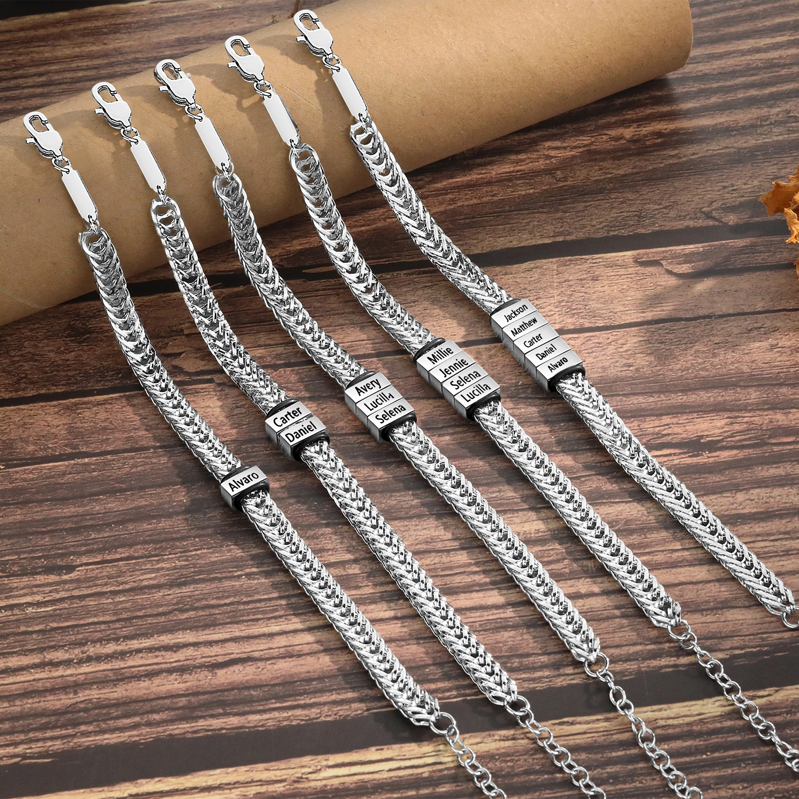 Personalisiertes 5 Namen Herren Edelstahl Armband