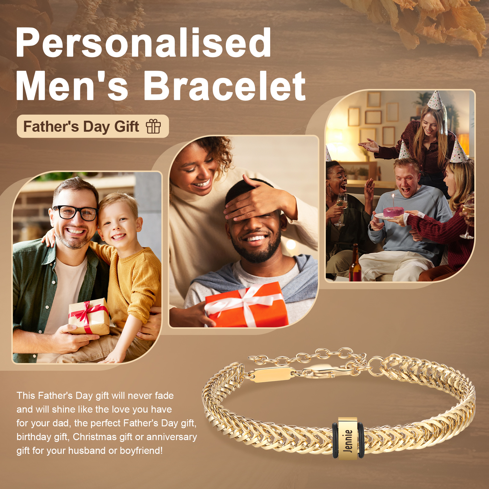 Personalisiertes 2 Namen Herren Edelstahl Armband