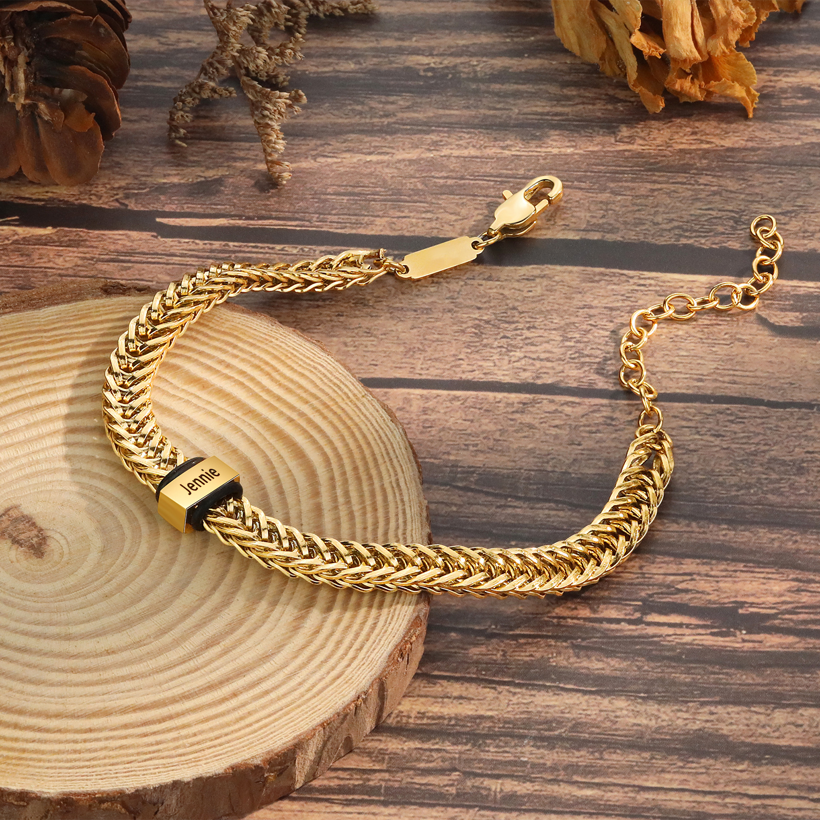 Personalisiertes 2 Namen Herren Edelstahl Armband