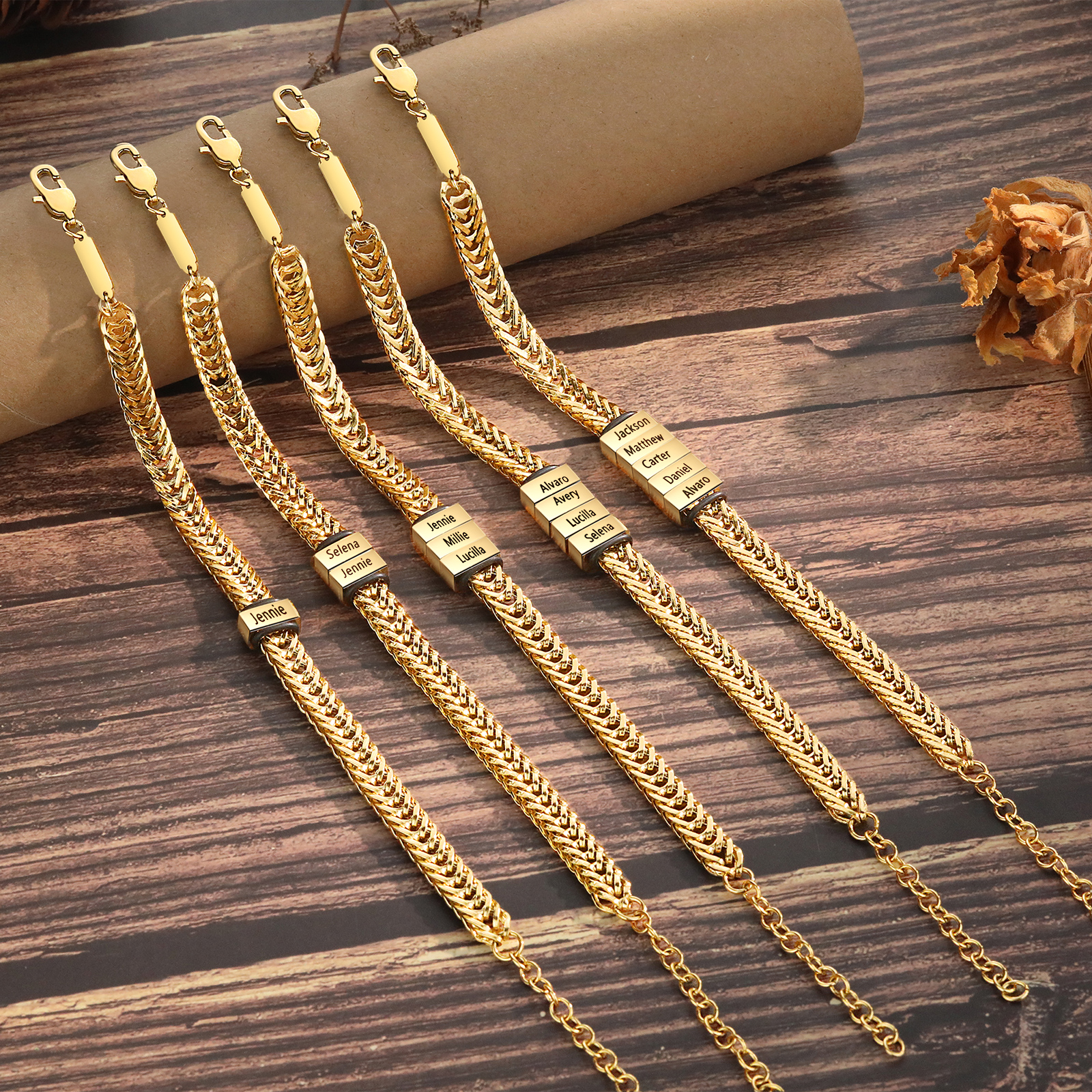 Personalisiertes 5 Namen Herren Edelstahl Armband