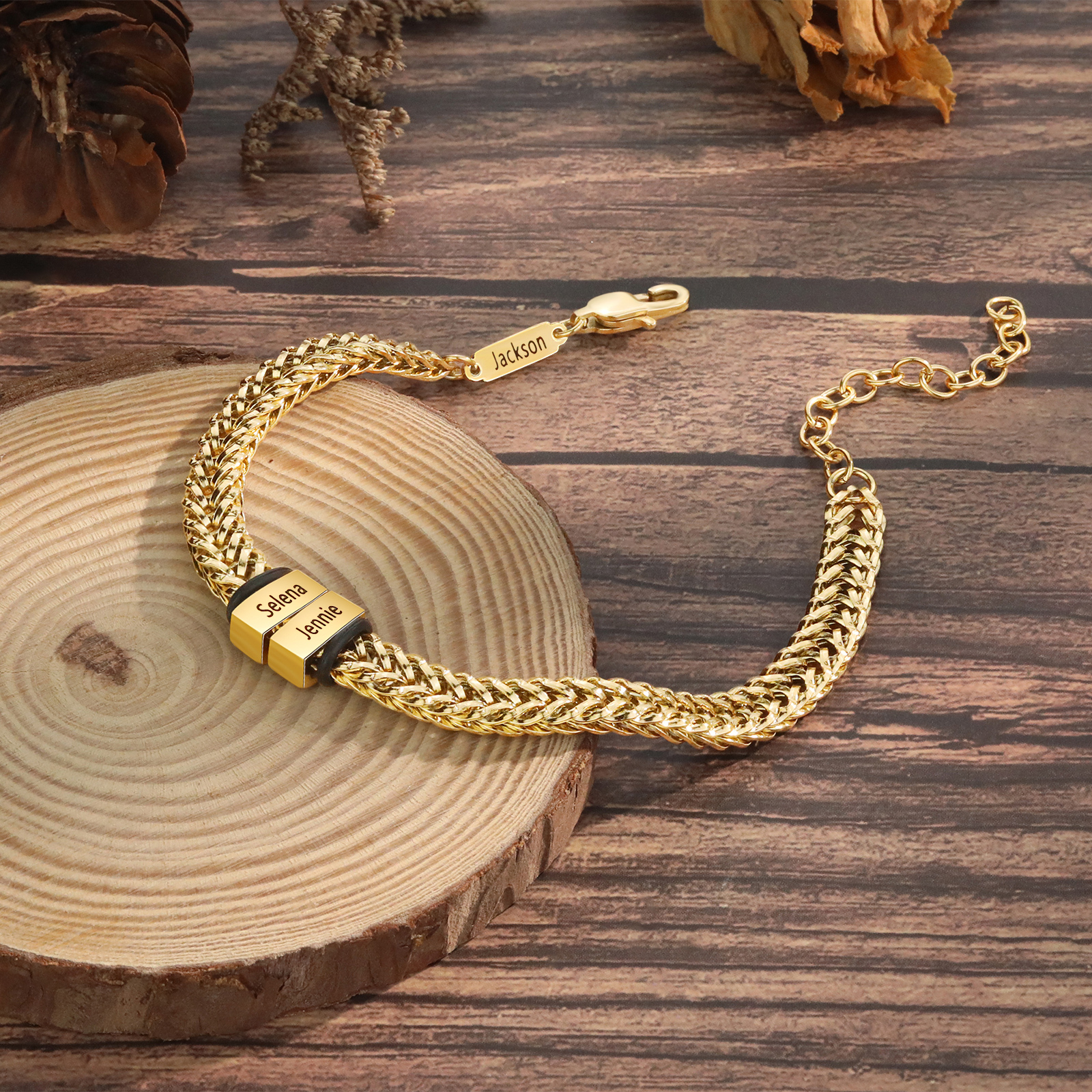 Personalisiertes 3 Namen Herren Edelstahl Armband