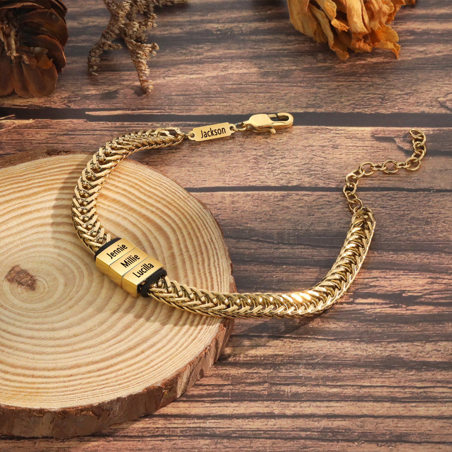 Personalisiertes 3 Namen Herren Edelstahl Armband