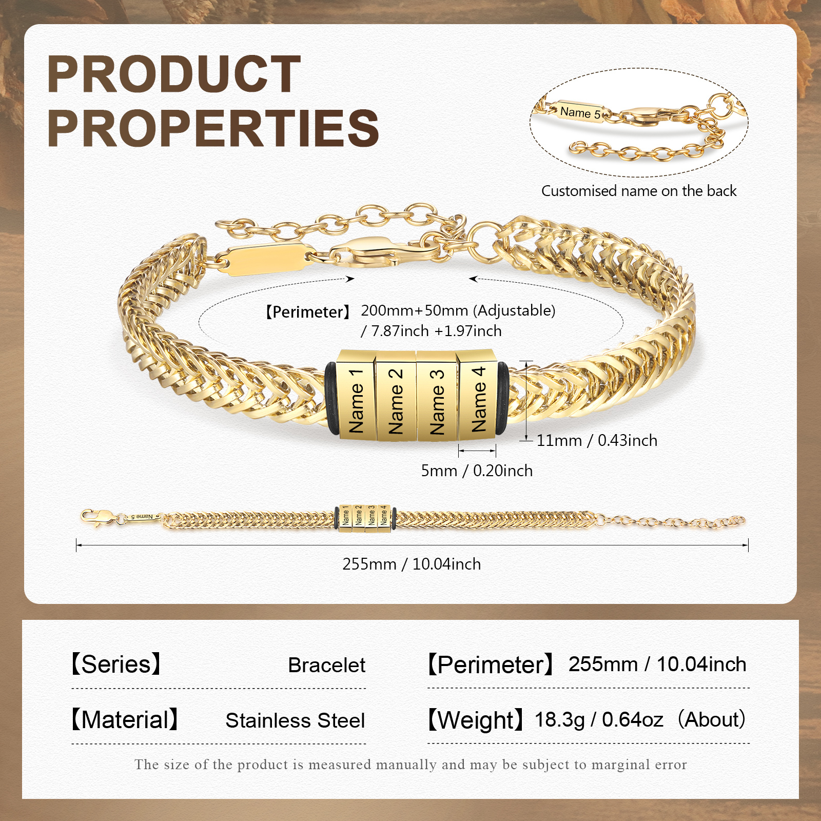 Personalisiertes 4 Namen Herren Edelstahl Armband