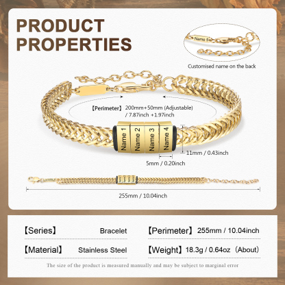 Personalisiertes 4 Namen Herren Edelstahl Armband
