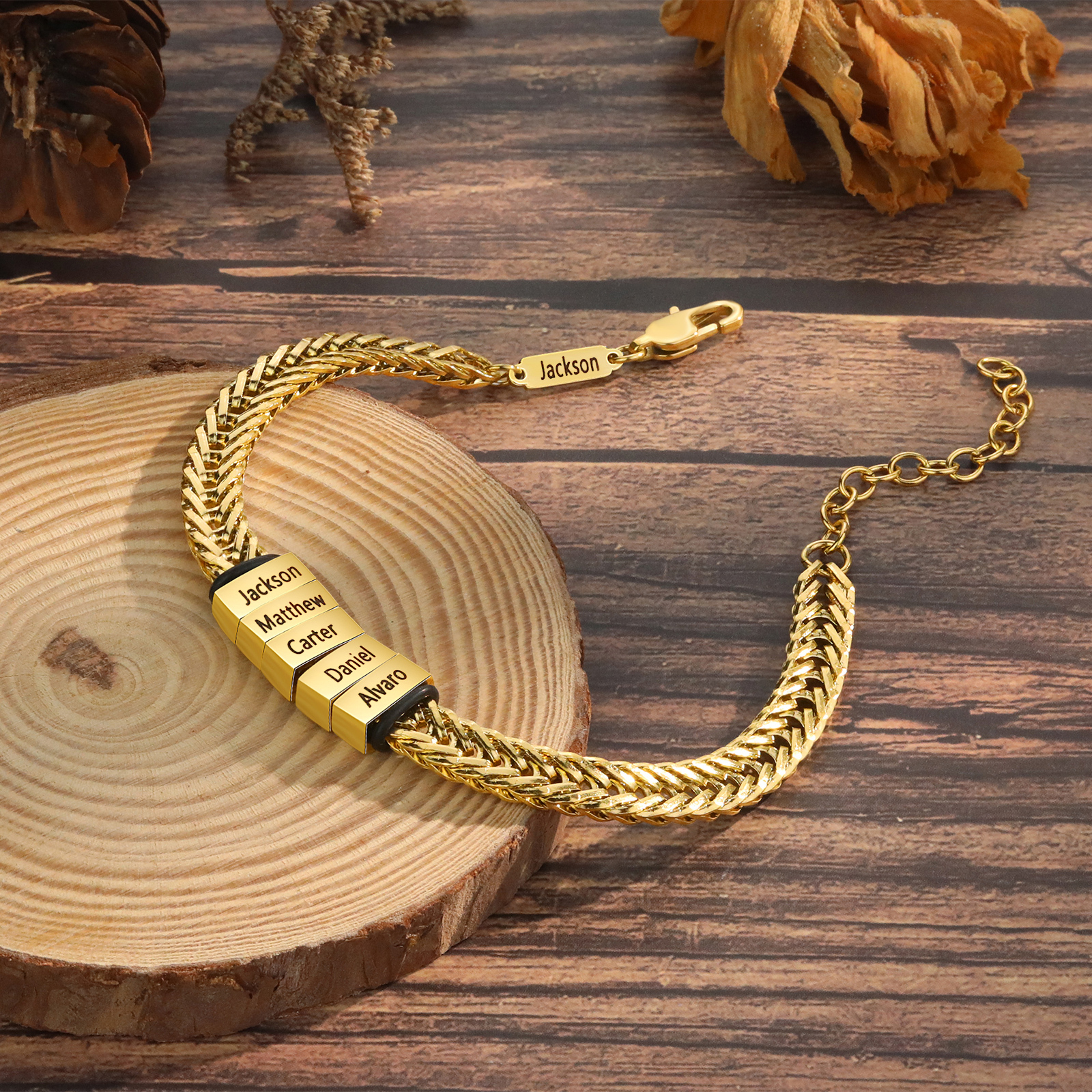 Personalisiertes 5 Namen Herren Edelstahl Armband