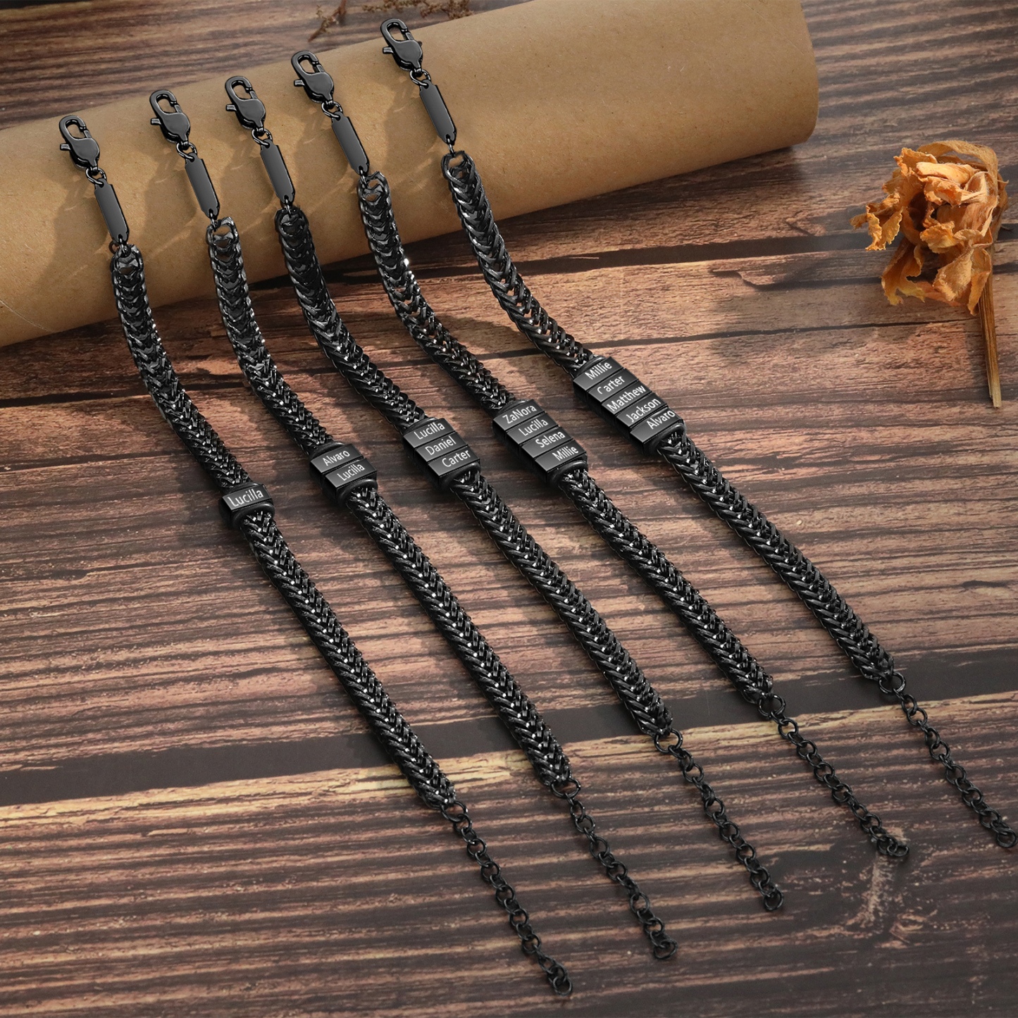 Personalisiertes 5 Namen Herren Edelstahl Armband