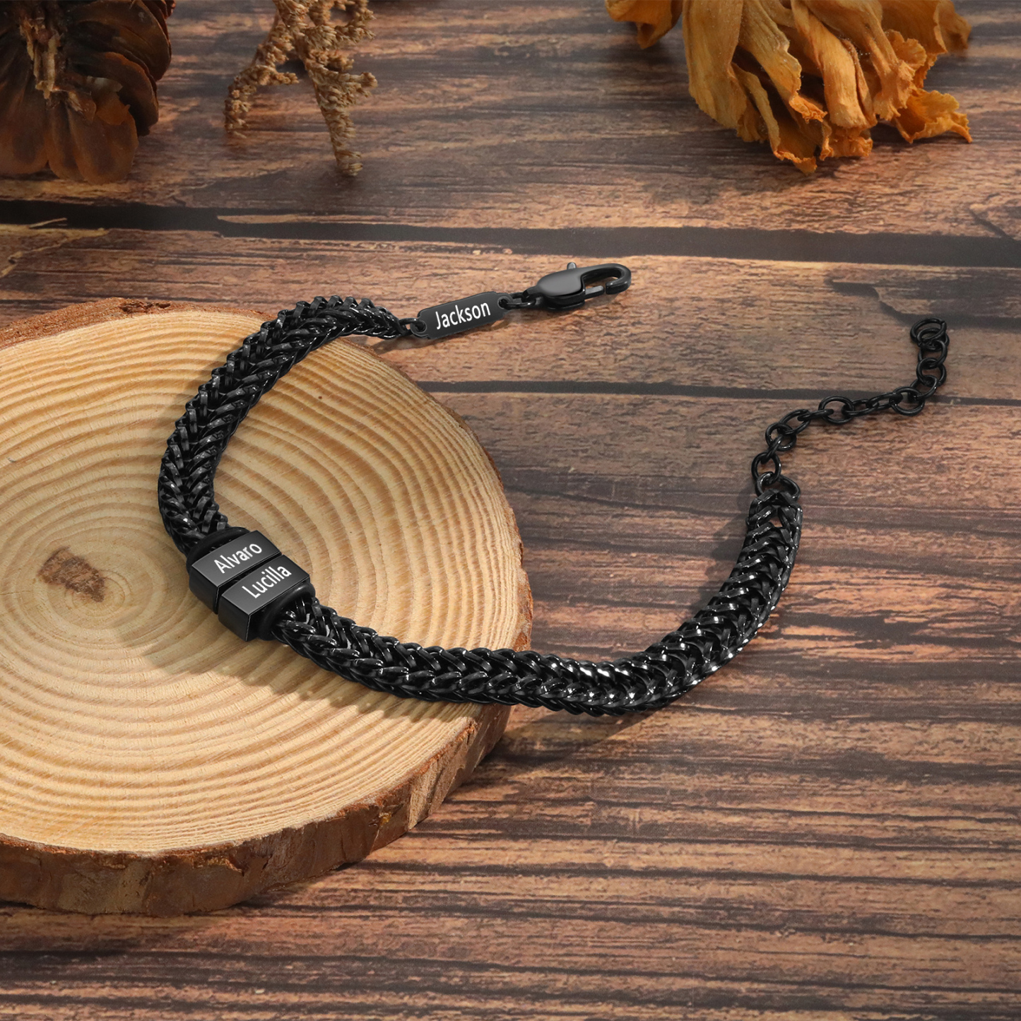 Personalisiertes 2 Namen Herren Edelstahl Armband