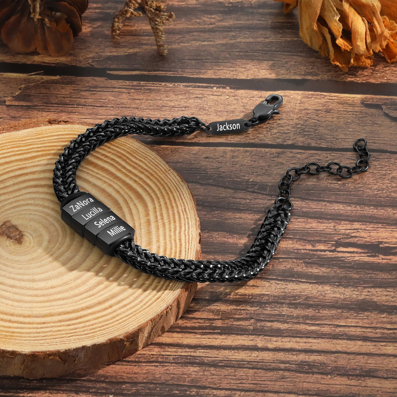 Personalisiertes 4 Namen Herren Edelstahl Armband