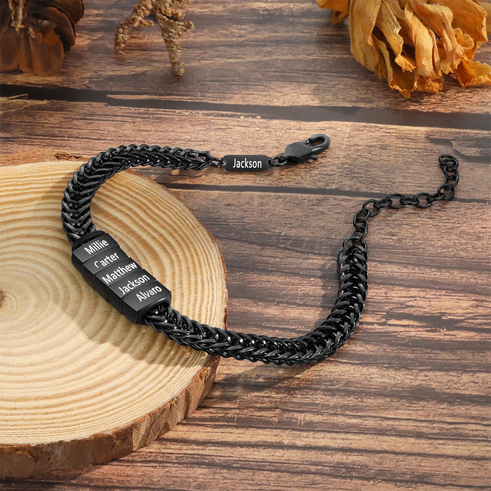 Personalisiertes 5 Namen Herren Edelstahl Armband