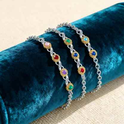 Personalisierte Sonnenblume Infinity Armband mit 2-4 Namen & Geburtssteinen