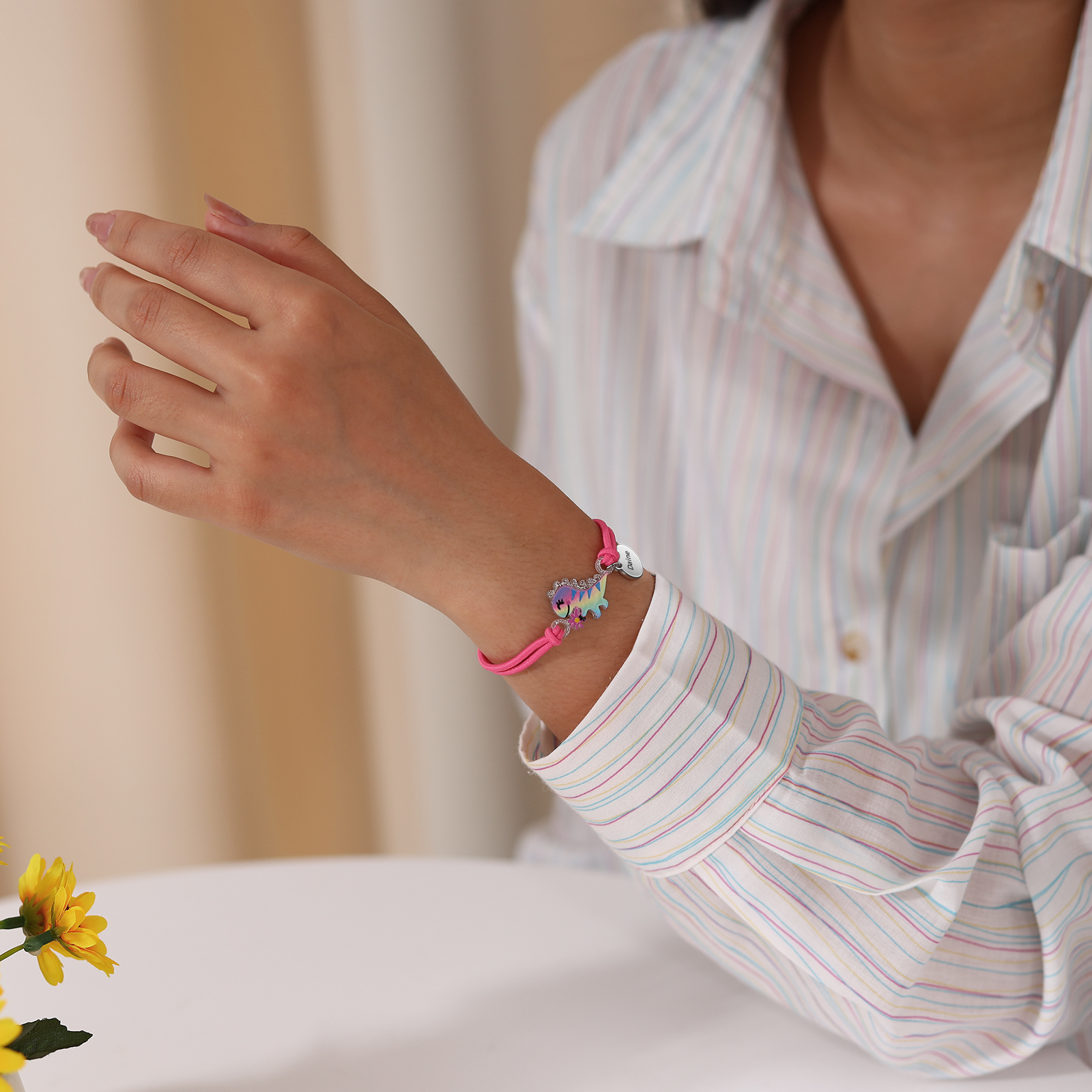 Personalisierter Name Dinos Gummiband Armband- Für das Schulkind-Schulanfang Geschenk mit Nachrichtenkarte