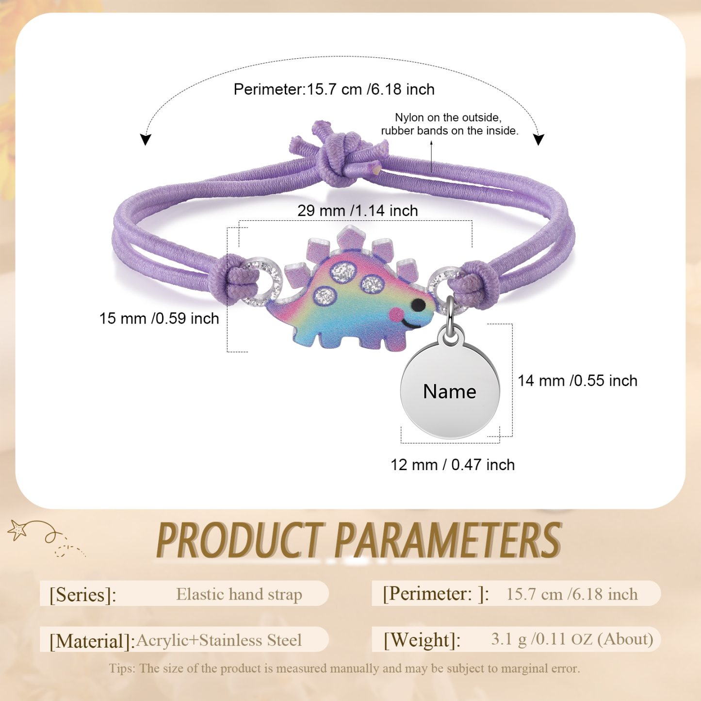 Personalisierter Name Dinos Gummiband Armband- Für das Schulkind-Schulanfang Geschenk mit Nachrichtenkarte