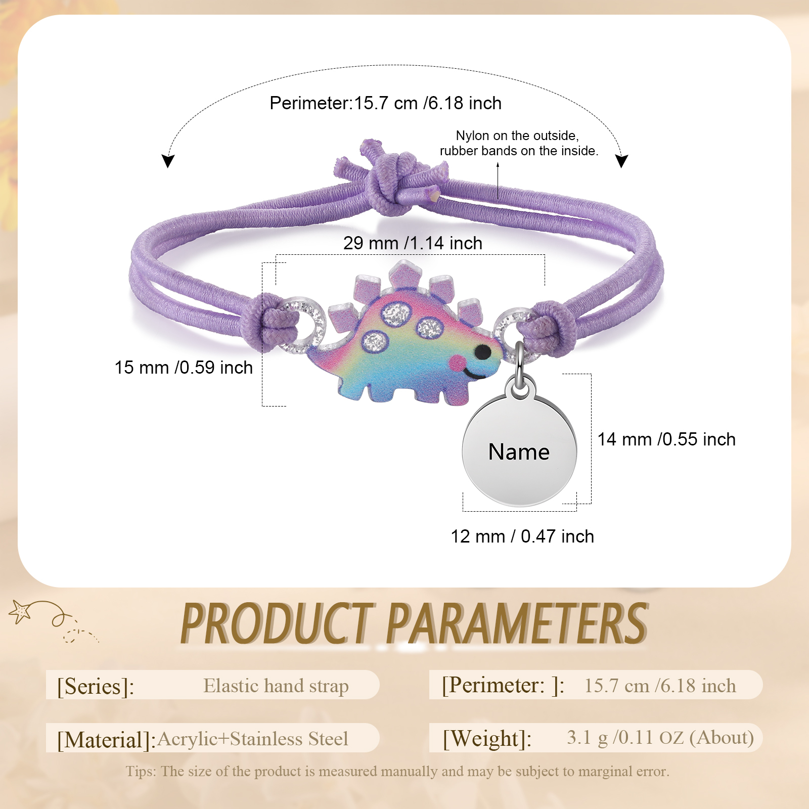 Personalisierter Name Dinos Gummiband Armband- Für das Schulkind-Schulanfang Geschenk mit Nachrichtenkarte