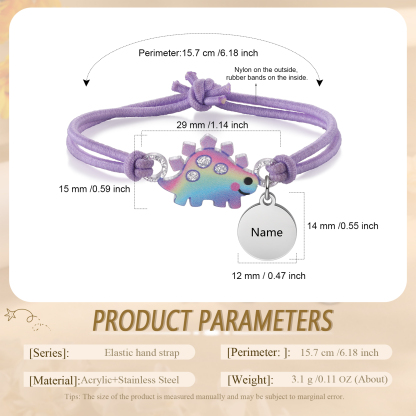 Personalisierter Name Dinos Gummiband Armband- Für das Schulkind-Schulanfang Geschenk mit Nachrichtenkarte