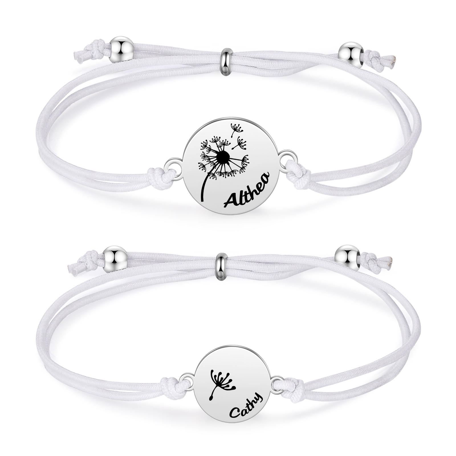 Personalisierte 2 Namen Löwenzahn Armbänder Set mit 2 Ketten Gummiband -Für das Schulkind- Schulanfang Geschenk