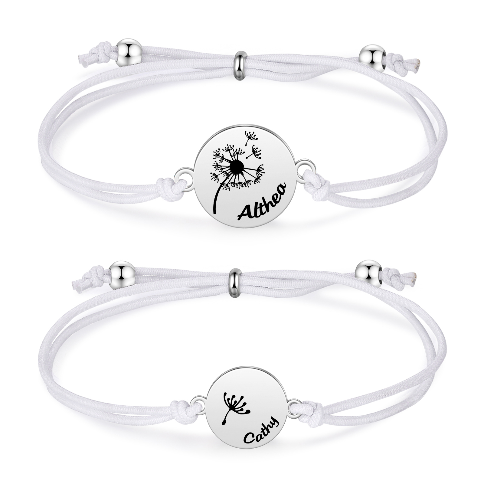 Personalisierte 2 Namen Löwenzahn Armbänder Set mit 2 Ketten Gummiband -Für das Schulkind- Schulanfang Geschenk