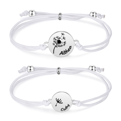 Personalisierte 2 Namen Löwenzahn Armbänder Set mit 2 Ketten Gummiband -Für das Schulkind- Schulanfang Geschenk