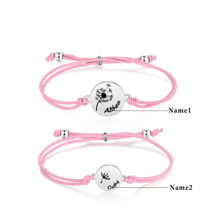 Personalisierte 2 Namen Löwenzahn Armbänder Set mit 2 Ketten Gummiband -Für das Schulkind- Schulanfang Geschenk