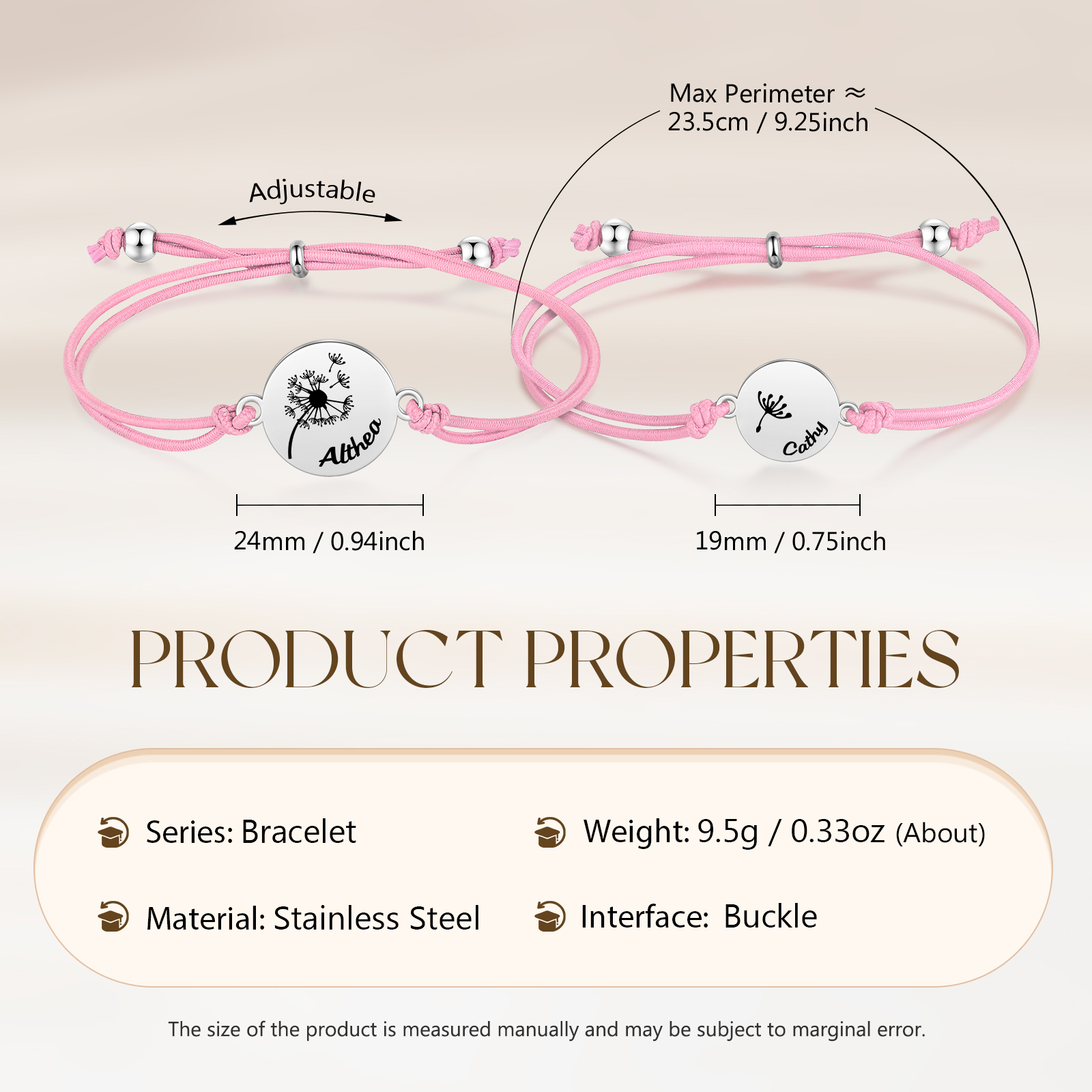 Personalisierte 2 Namen Löwenzahn Armbänder Set mit 2 Ketten Gummiband -Für das Schulkind- Schulanfang Geschenk