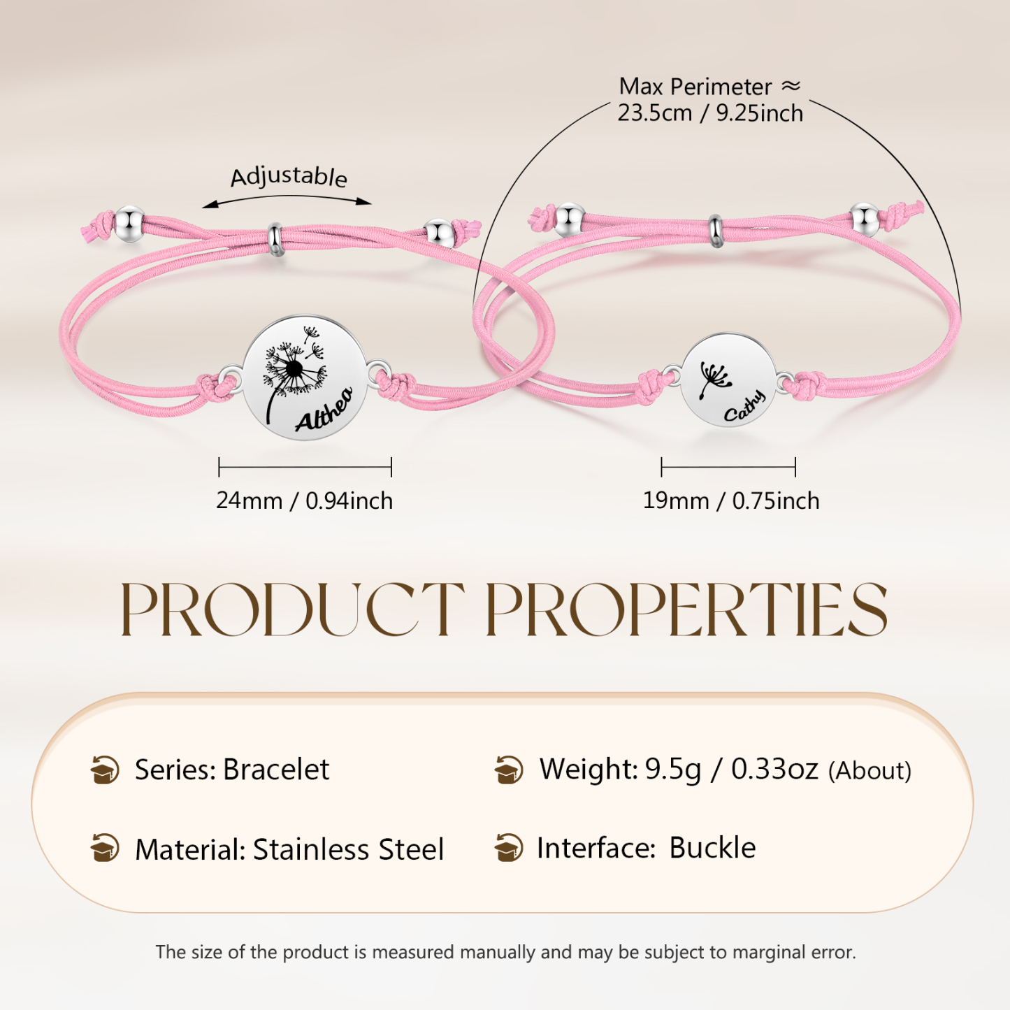 Personalisierte 2 Namen Löwenzahn Armbänder Set mit 2 Ketten Gummiband -Für das Schulkind- Schulanfang Geschenk