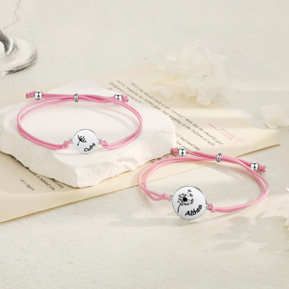 Personalisierte 2 Namen Löwenzahn Armbänder Set mit 2 Ketten Gummiband -Für das Schulkind- Schulanfang Geschenk