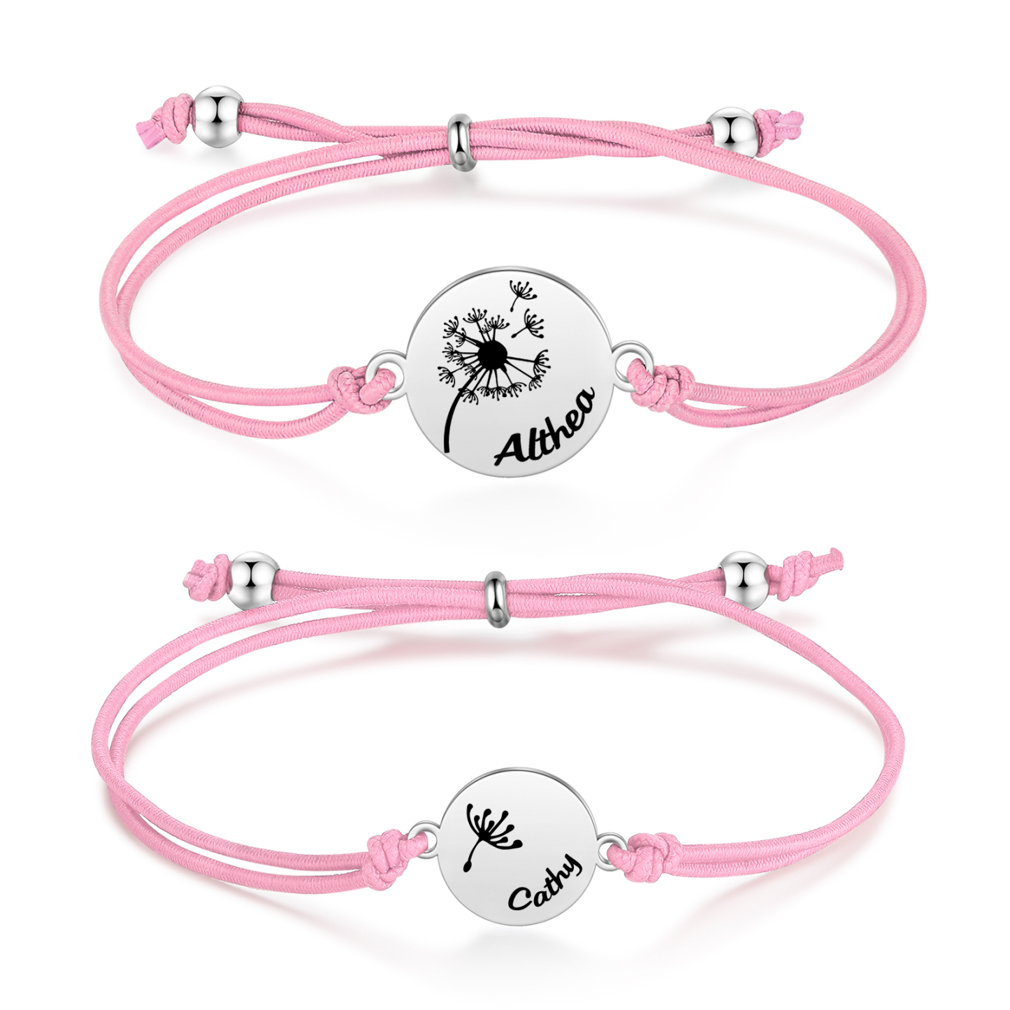 Personalisierte 2 Namen Löwenzahn Armbänder Set mit 2 Ketten Gummiband -Für das Schulkind- Schulanfang Geschenk